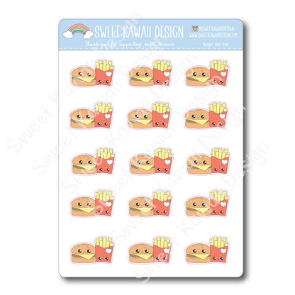 Kawaii Burger and Fries Stickers