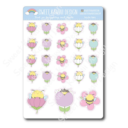 Kawaii Busy Bee Stickers - Flowers