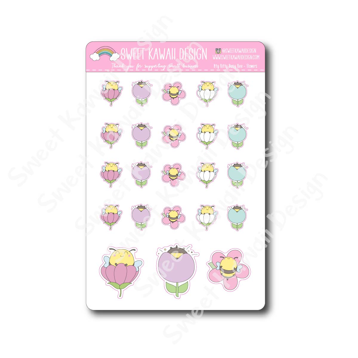 Kawaii Busy Bee Stickers - Flowers