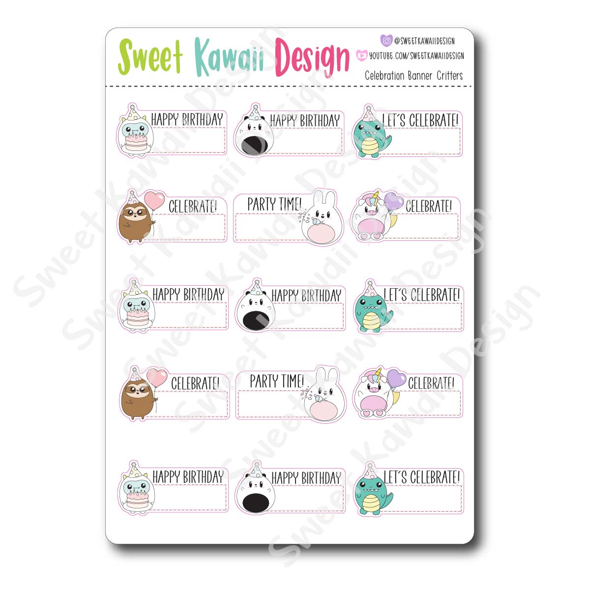 Kawaii Celebration Banner Critter Stickers