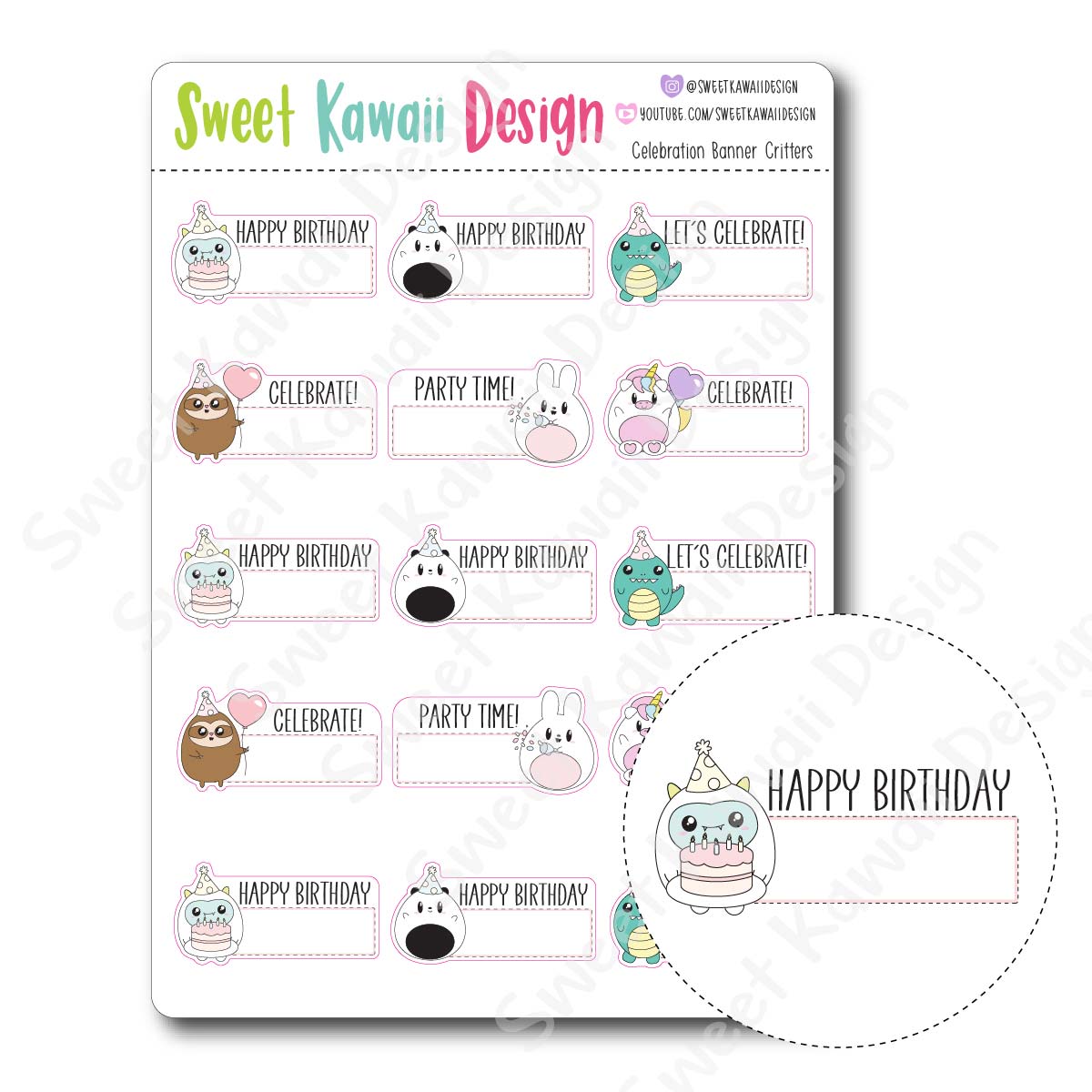 Kawaii Celebration Banner Critter Stickers