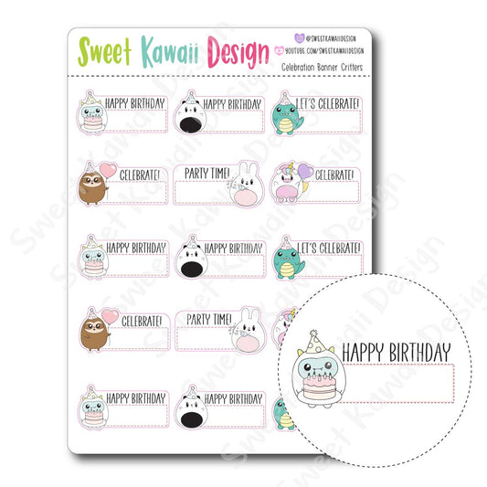 Kawaii Celebration Banner Critter Stickers