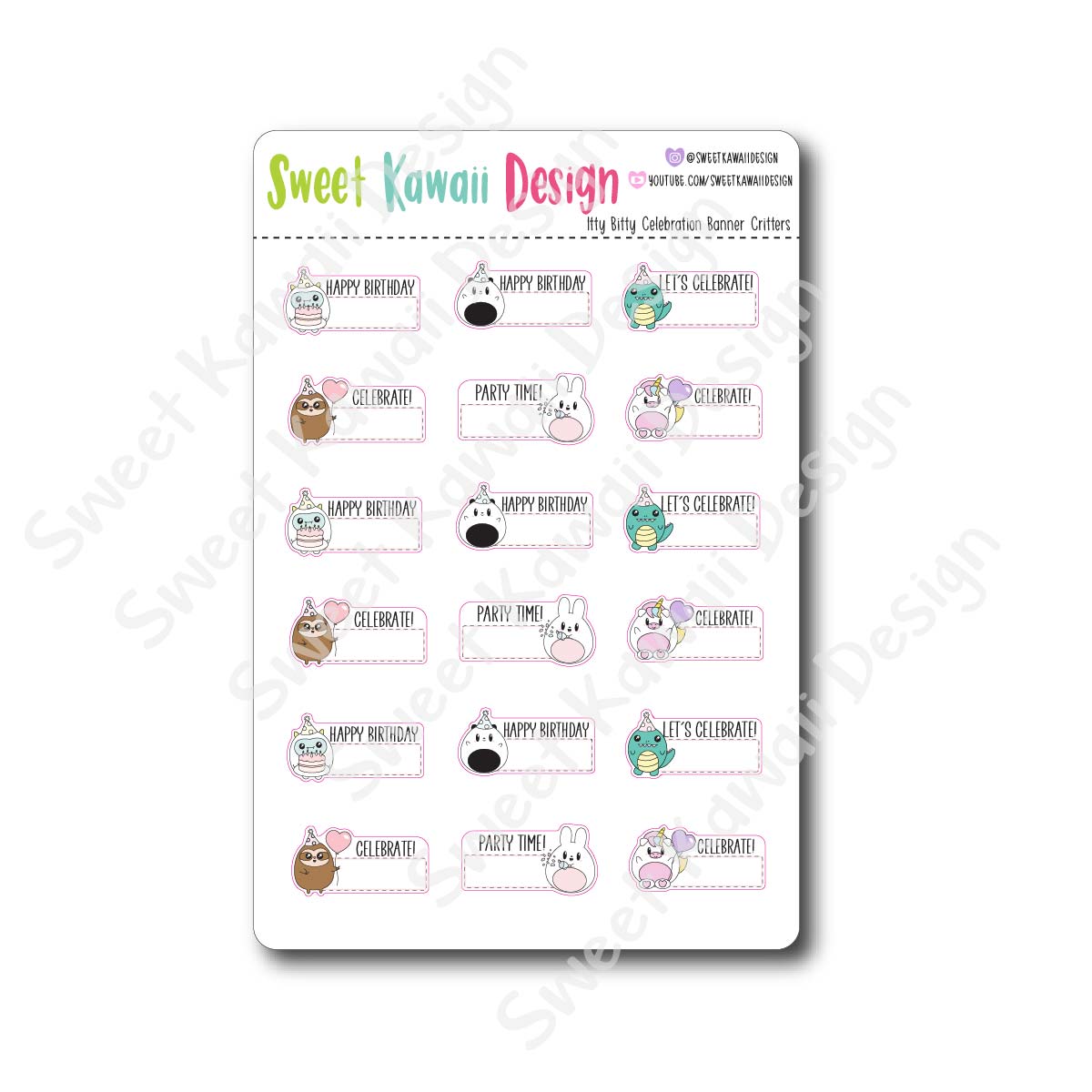 Kawaii Celebration Banner Critter Stickers