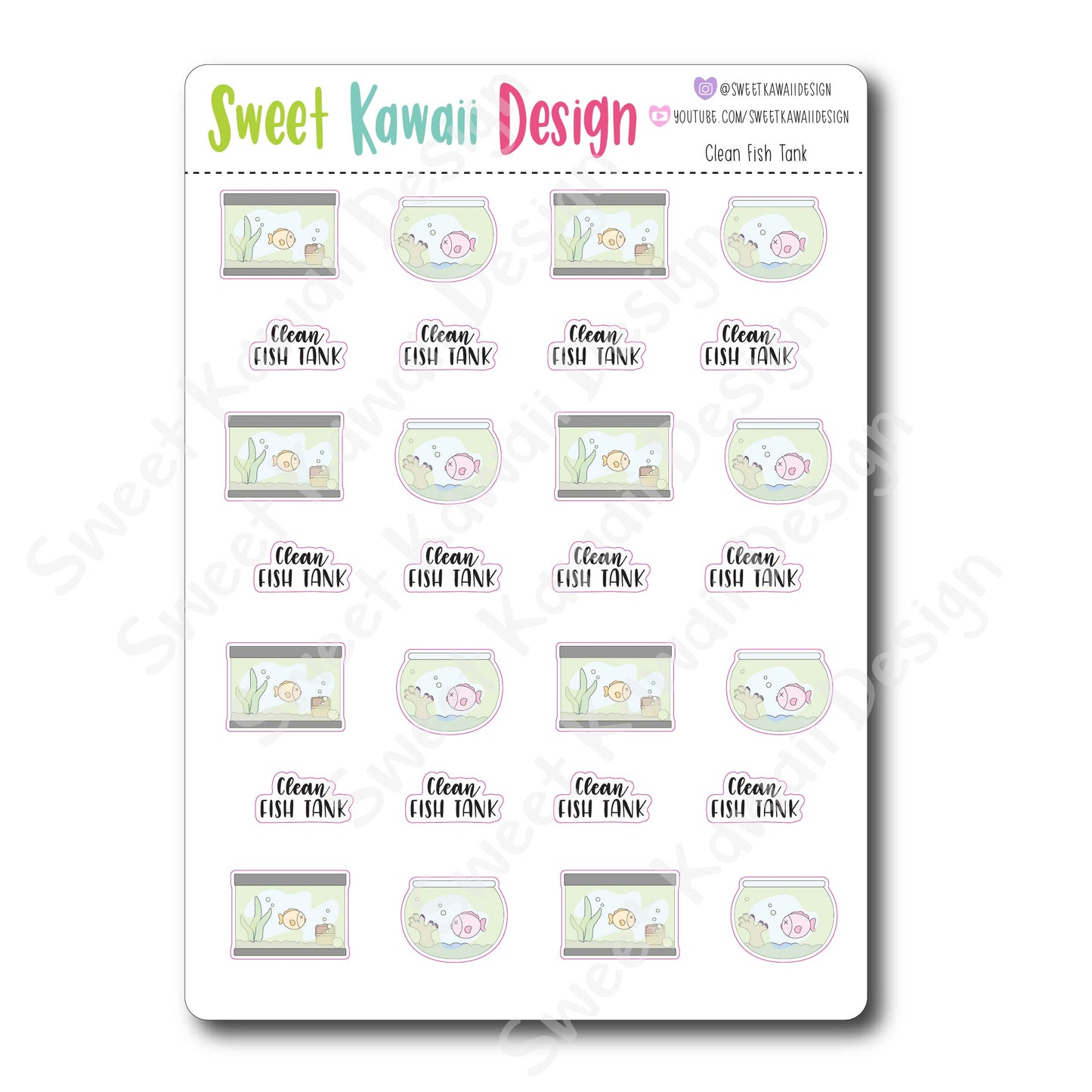 Kawaii Clean Fish Tank Stickers