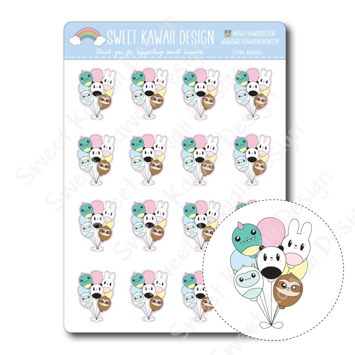 Kawaii Critter Balloon Stickers