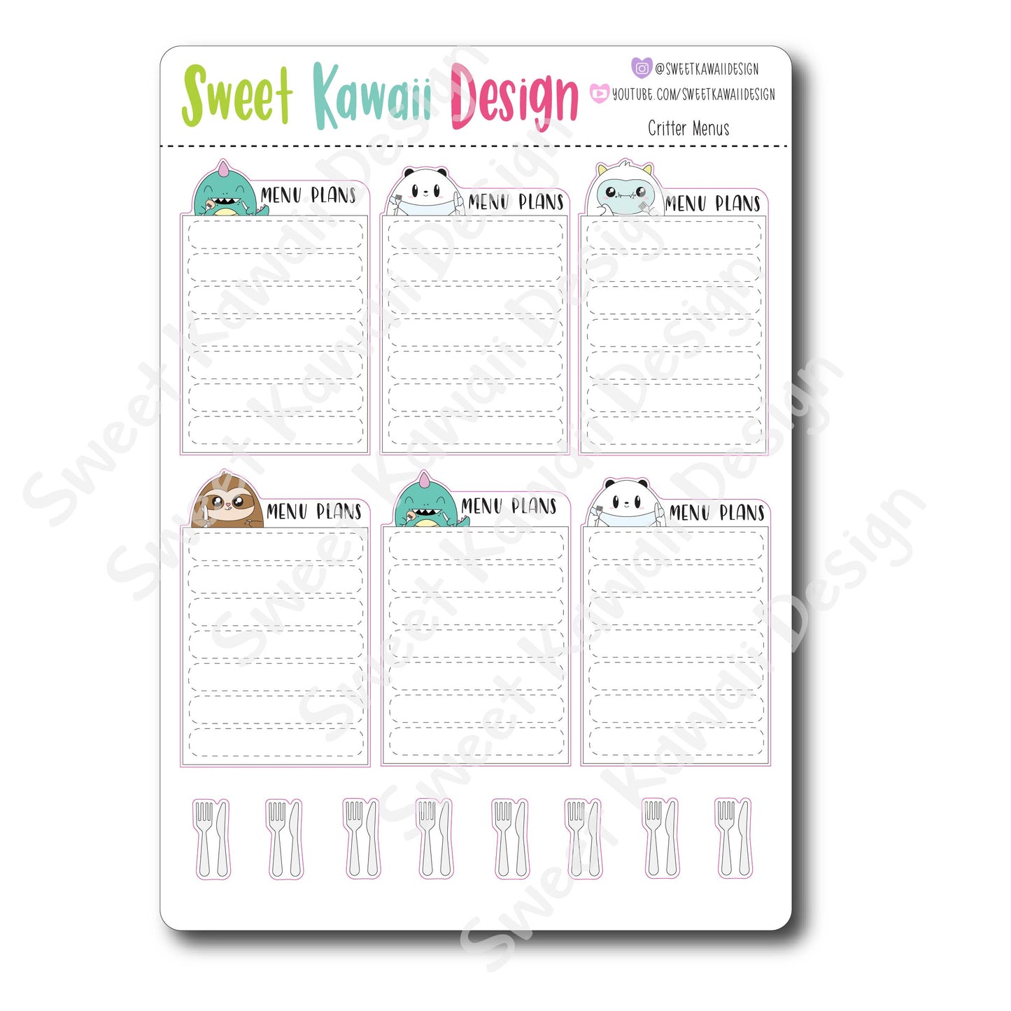 Kawaii Critter Menu Stickers