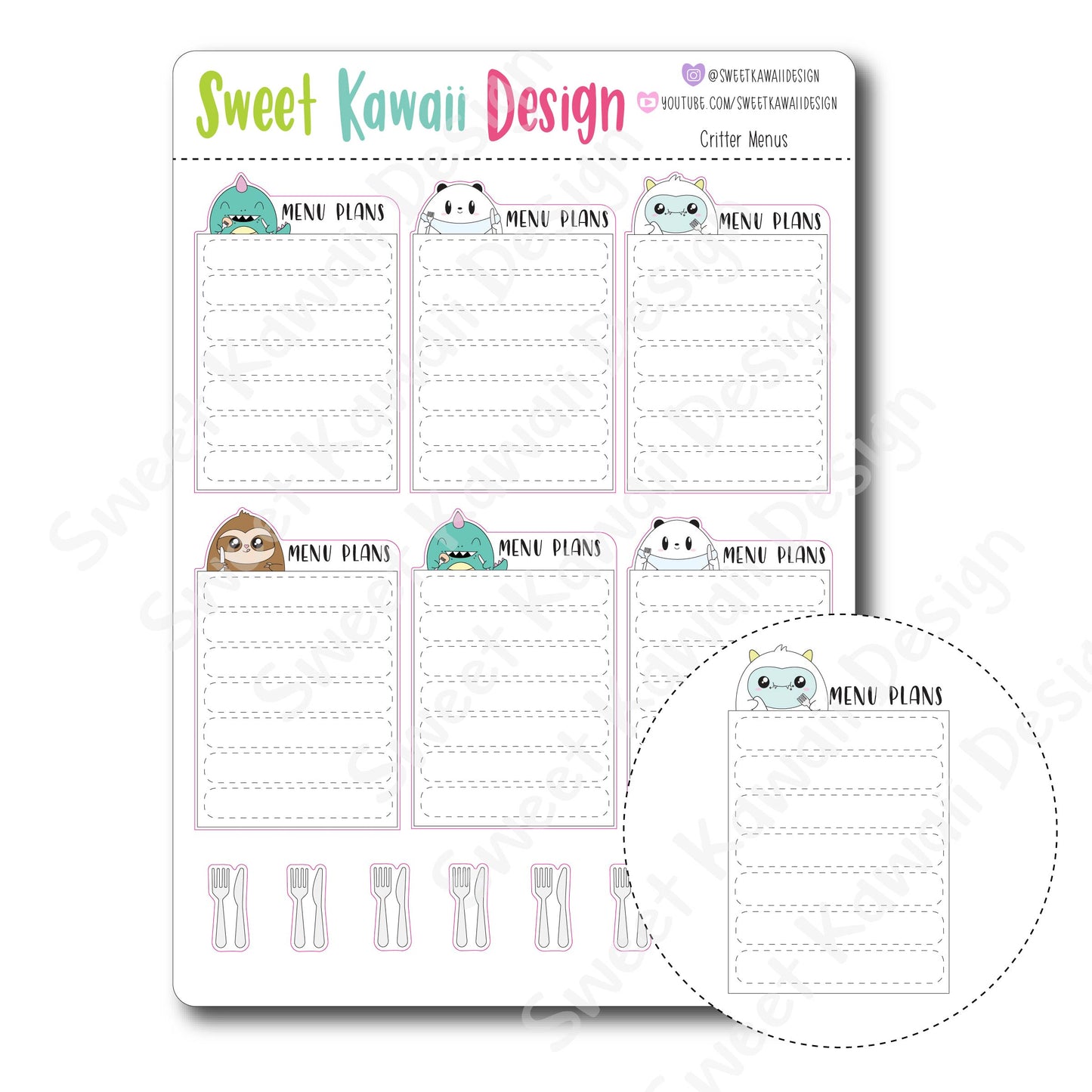 Kawaii Critter Menu Stickers