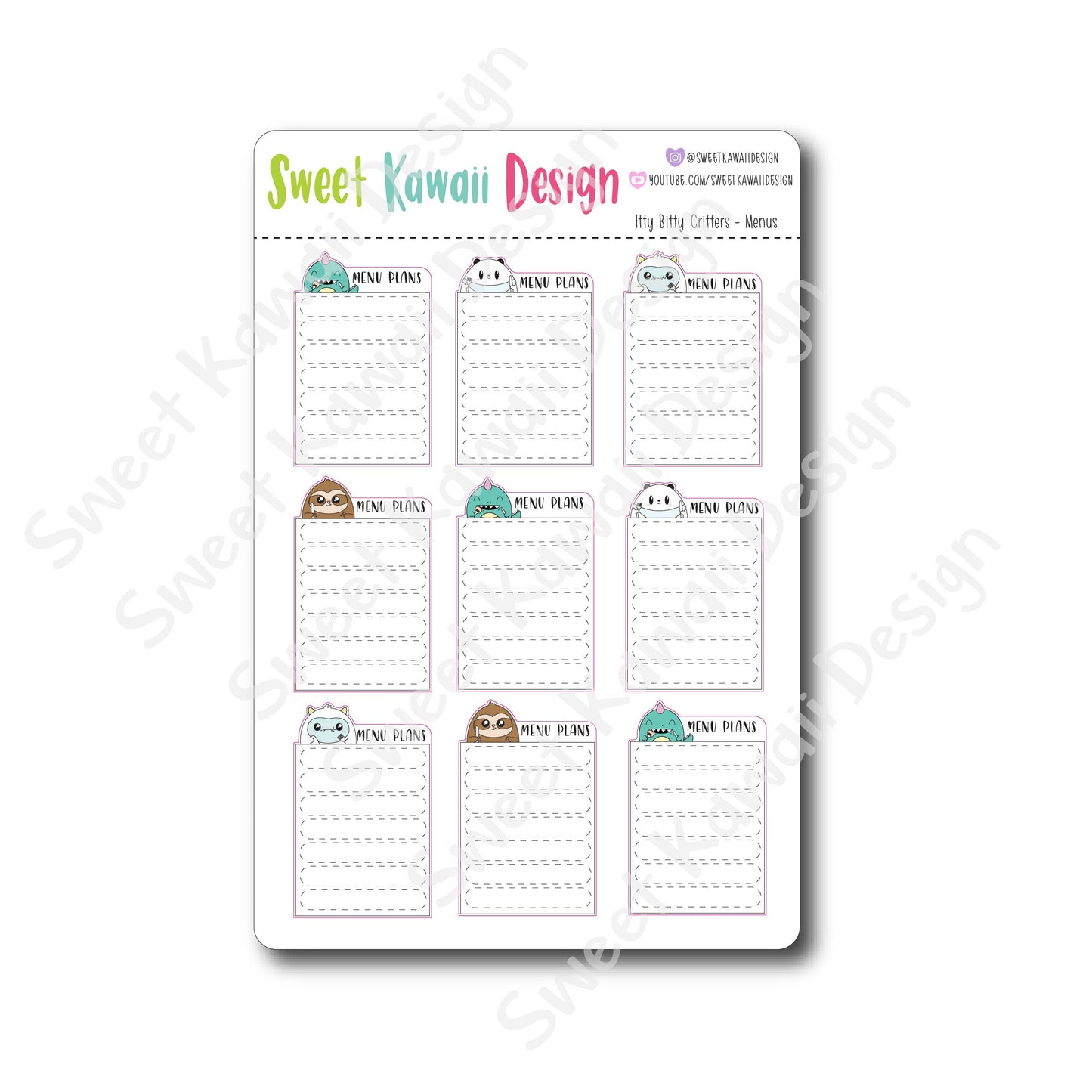 Kawaii Critter Menu Stickers