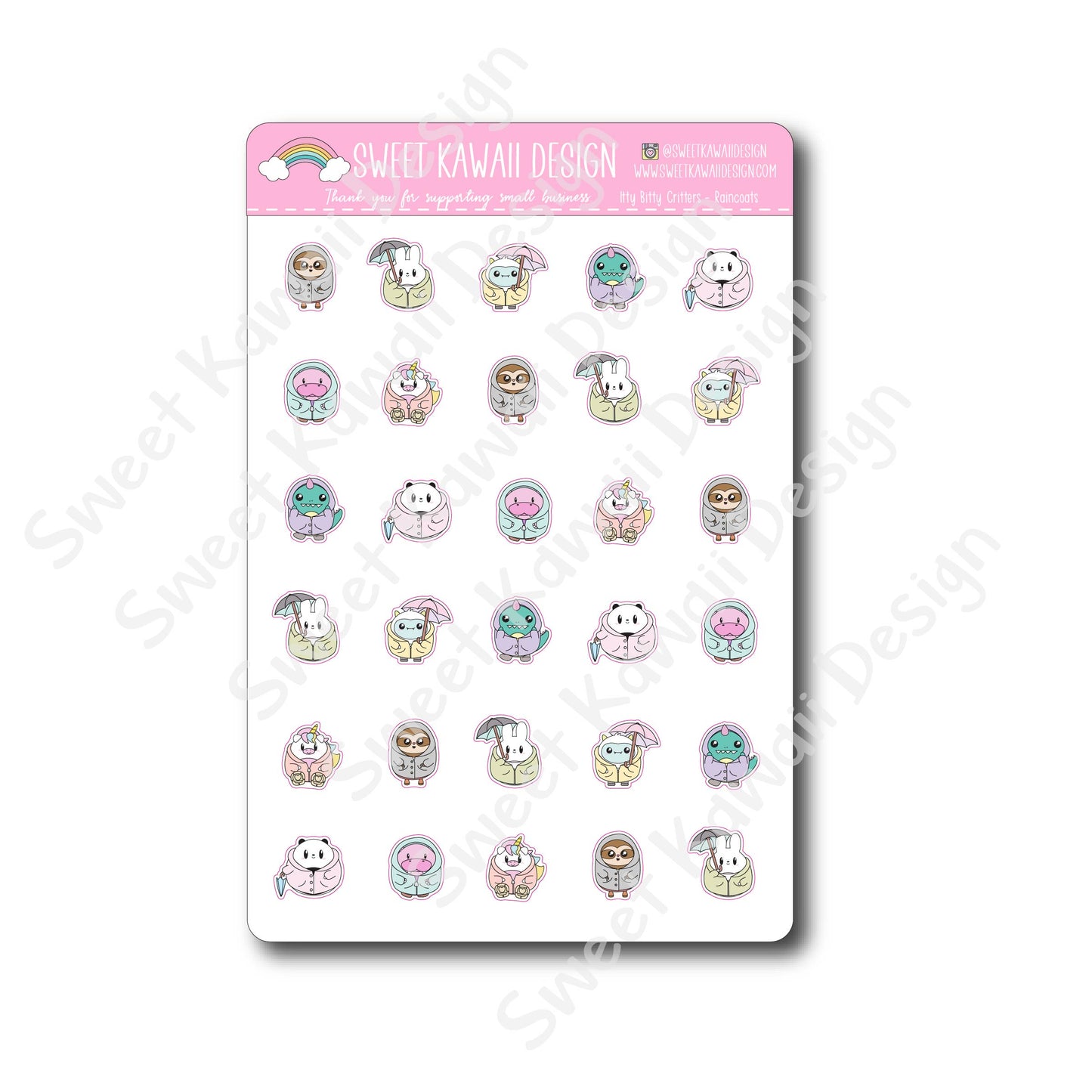 Kawaii Critter Stickers - Raincoat