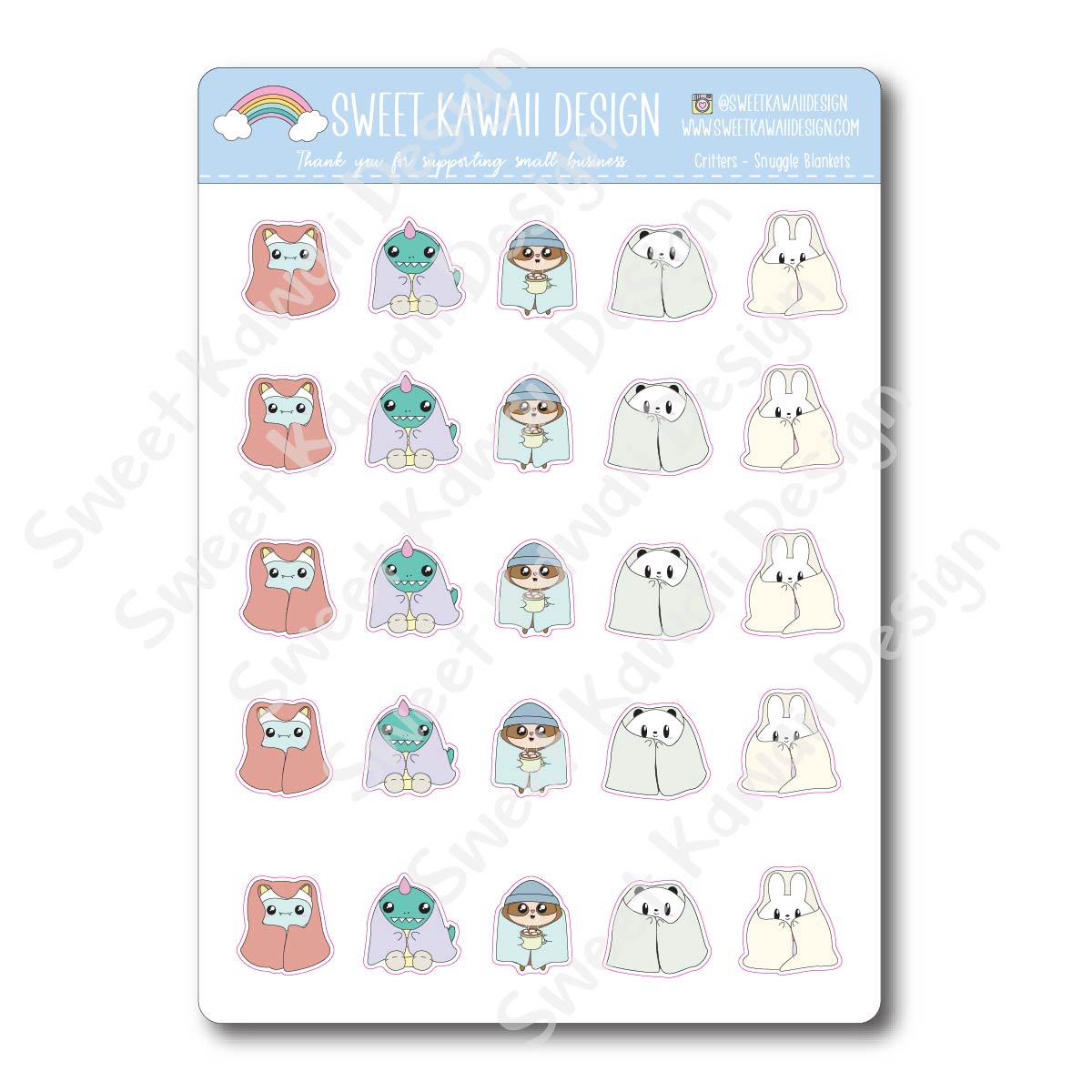 Kawaii Critter Stickers - Snuggle Blankets