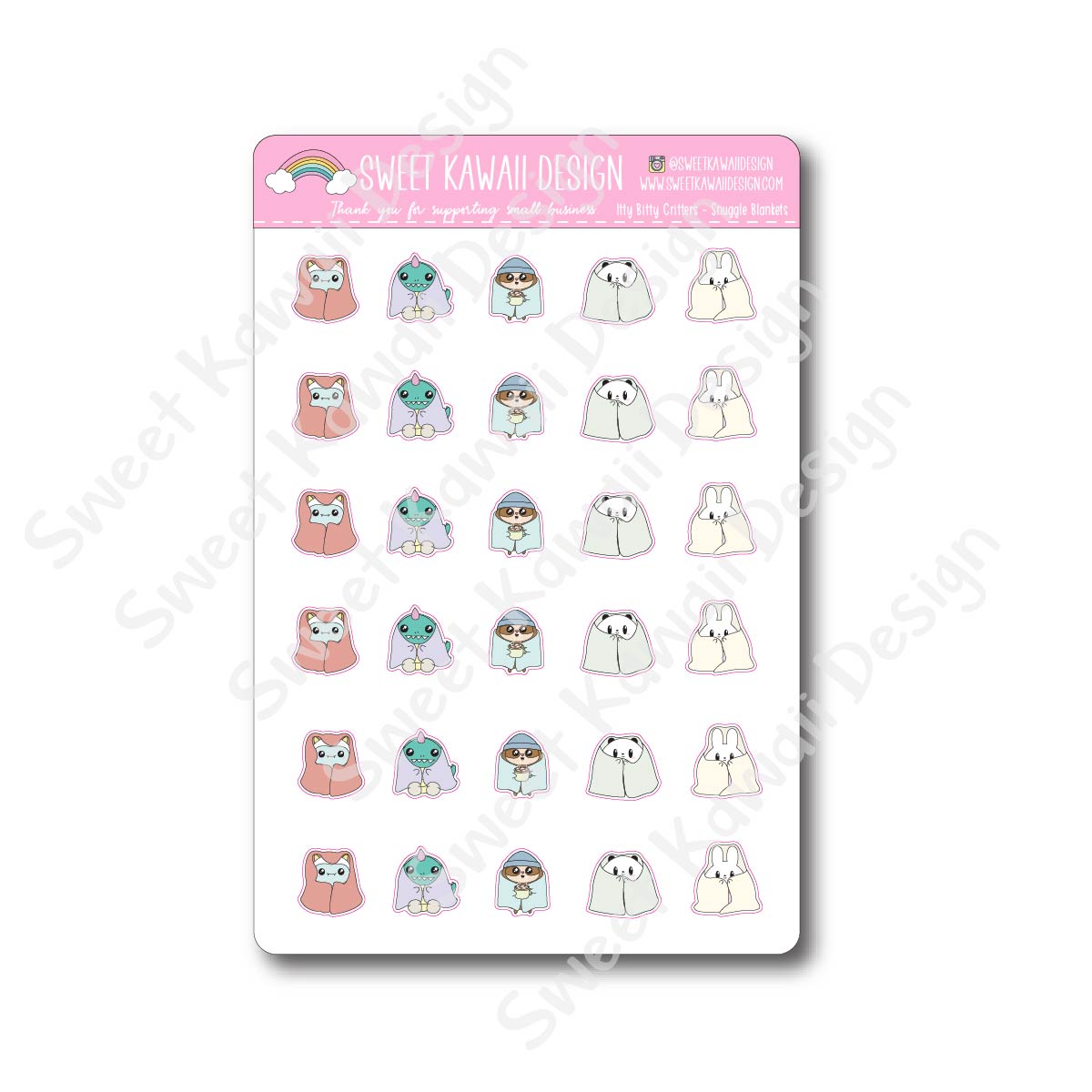 Kawaii Critter Stickers - Snuggle Blankets