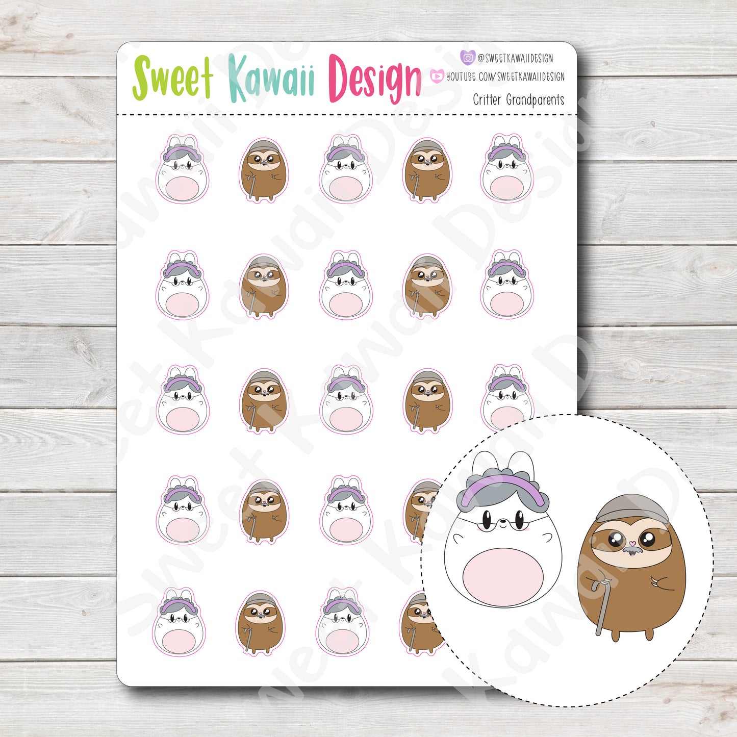 Kawaii Critter Grandparents Stickers