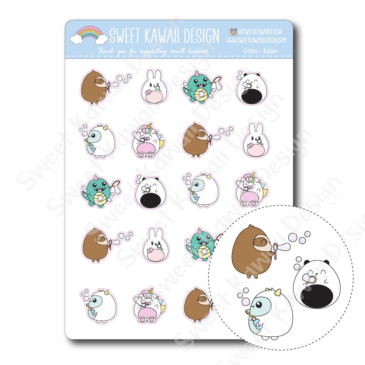 Kawaii Critters Stickers - Bubbles (blowing)