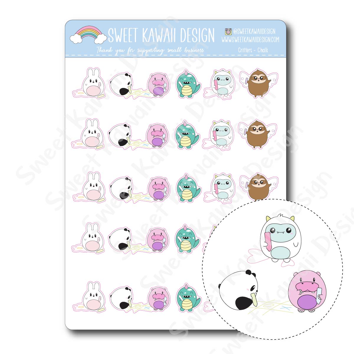 Kawaii Critters Stickers -Chalk