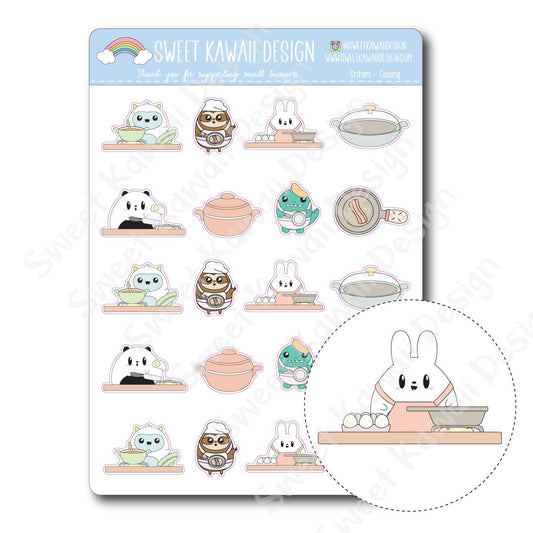 Kawaii Critters Stickers - Cooking