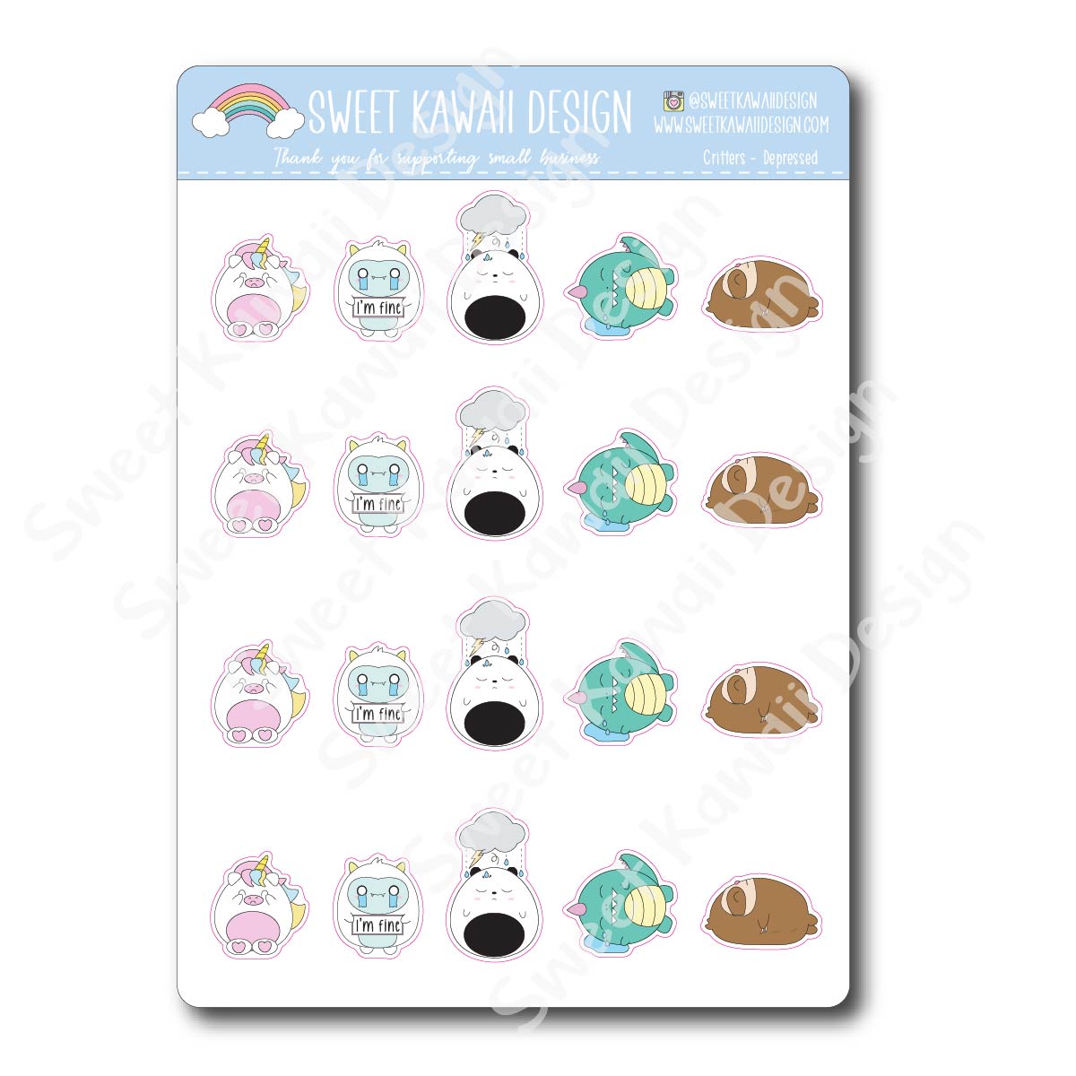 Kawaii Critter Stickers - Depressed