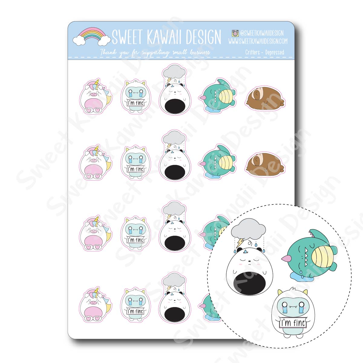 Kawaii Critter Stickers - Depressed