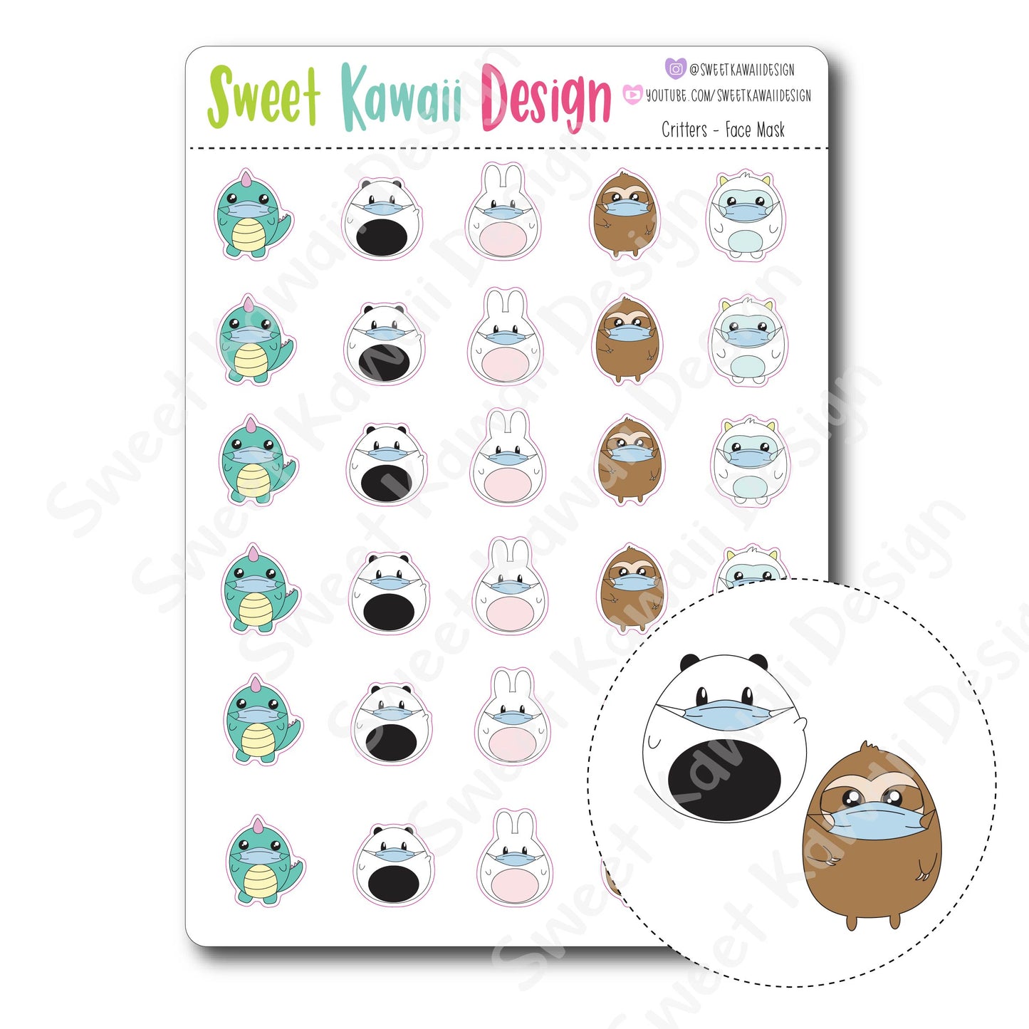 Kawaii Critters Stickers - Face Mask