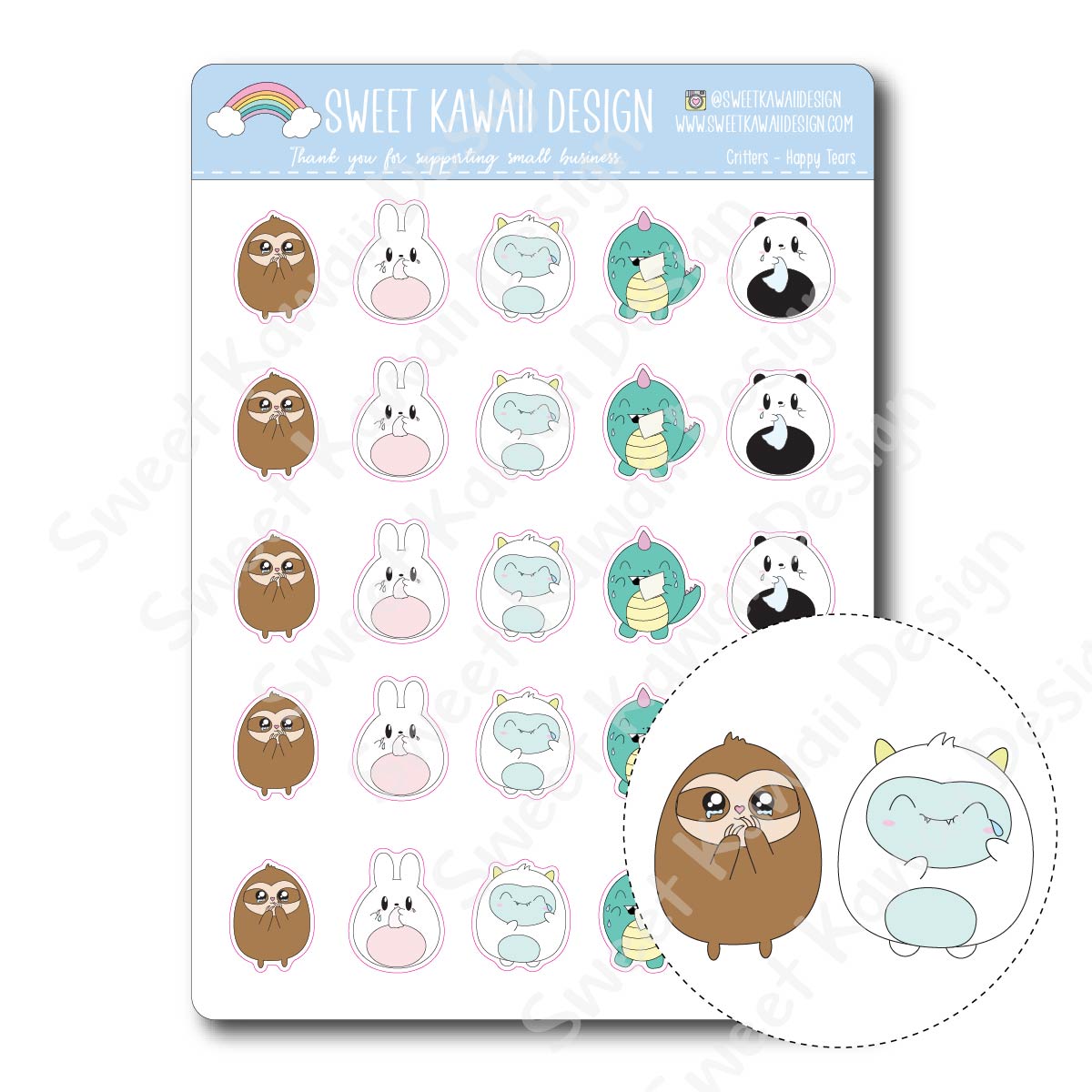 Kawaii Critter Stickers - Happy Tears