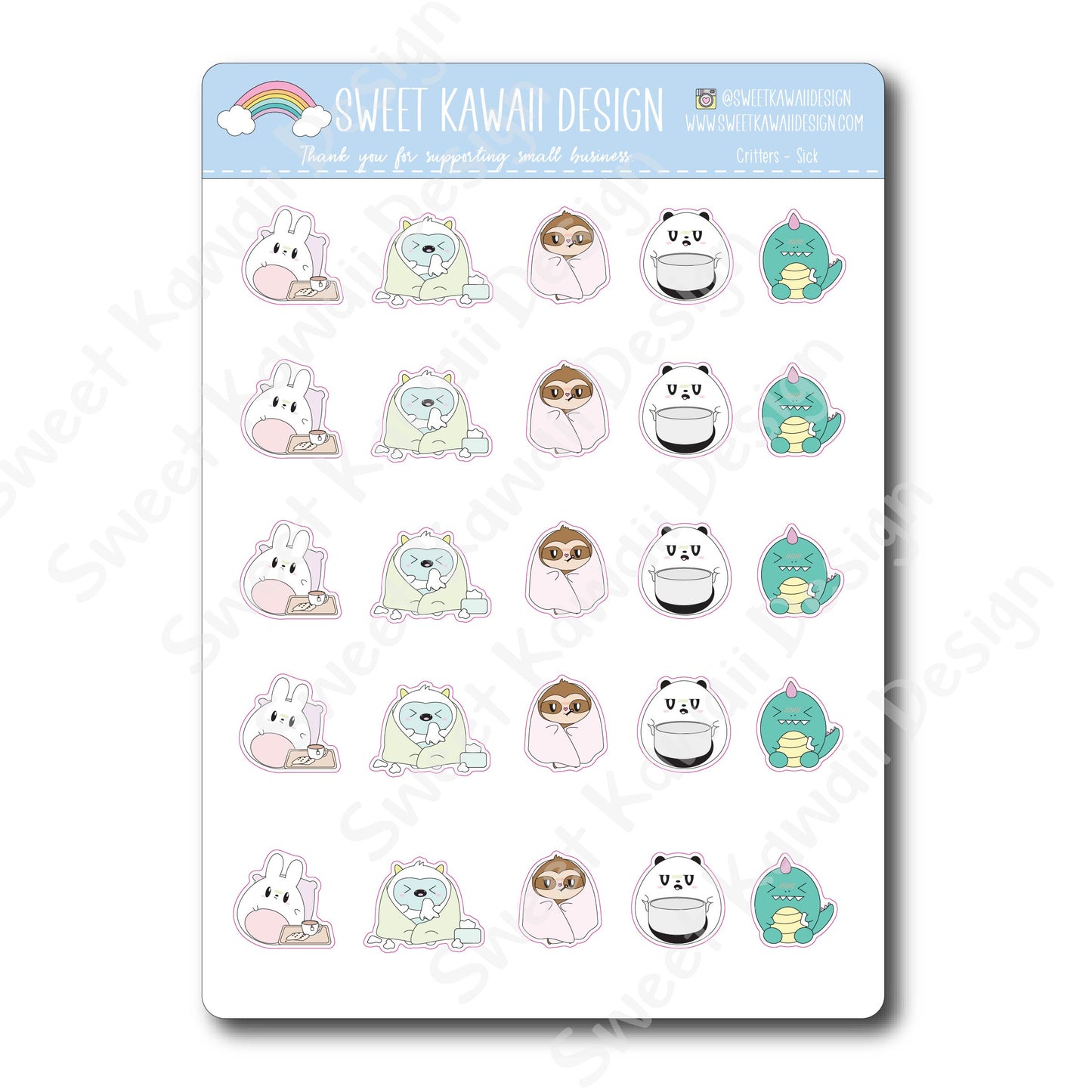 Kawaii Critter Stickers -Sick