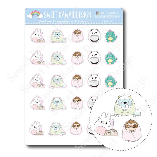 Kawaii Critter Stickers -Sick