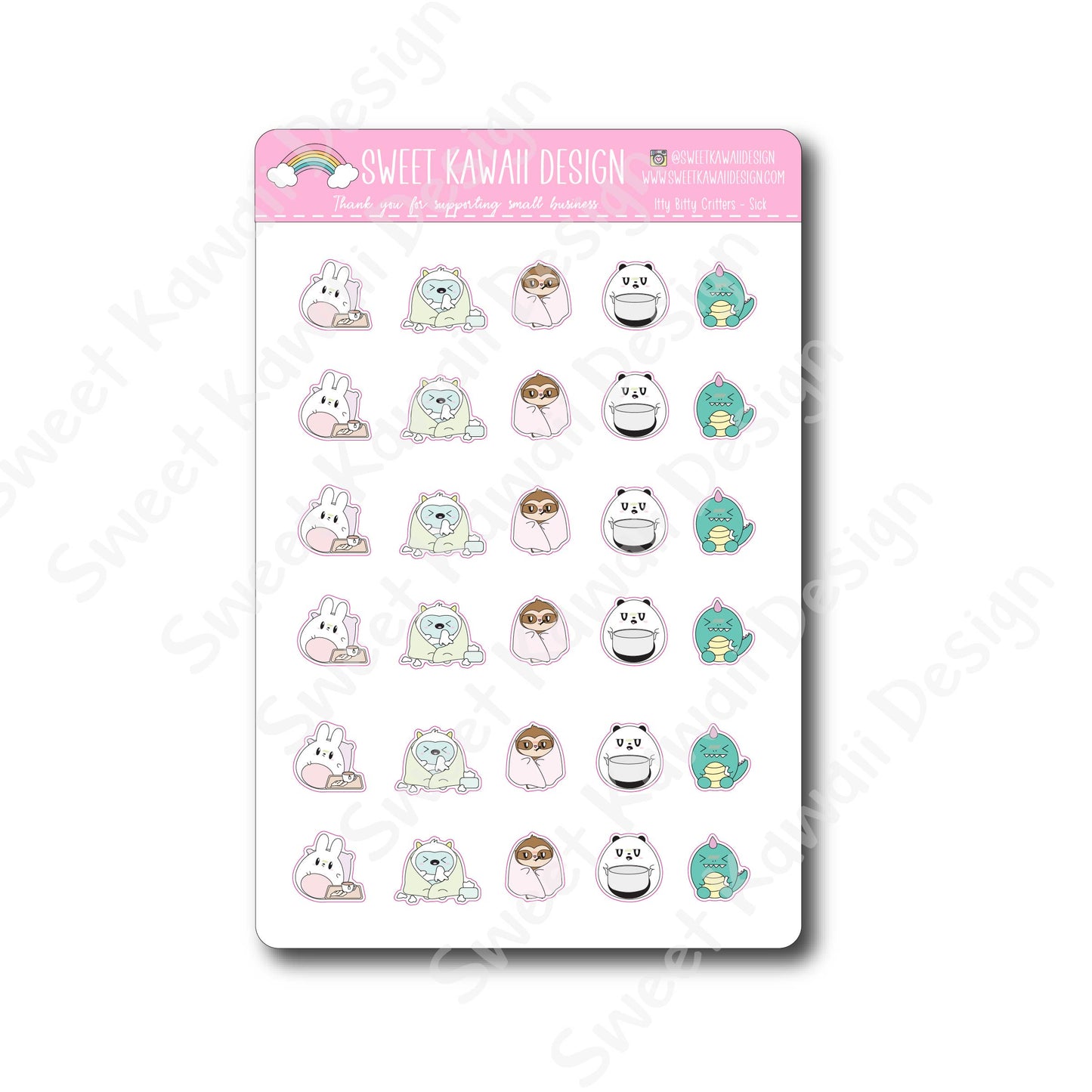 Kawaii Critter Stickers -Sick