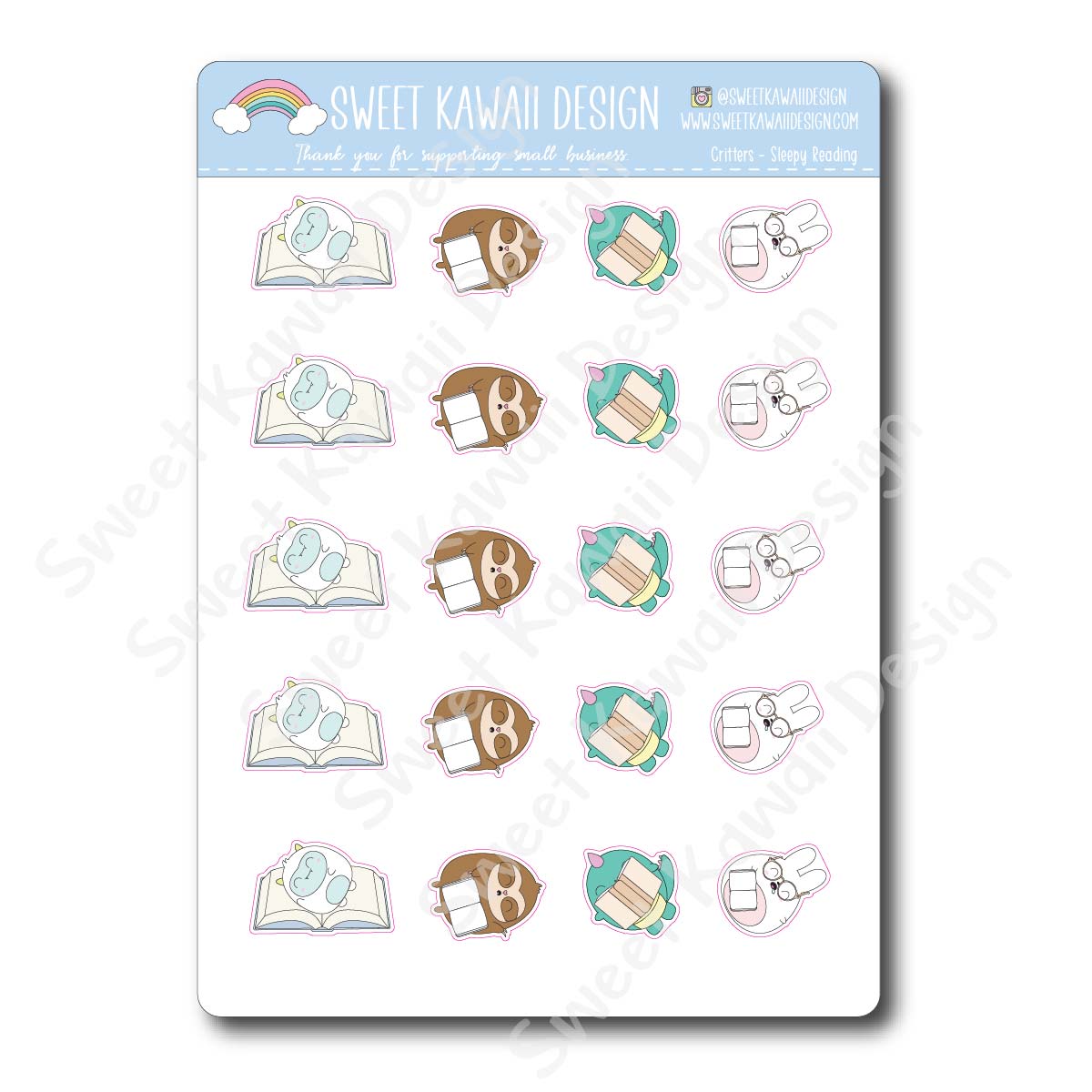 Kawaii Critter Stickers - Sleepy Reading