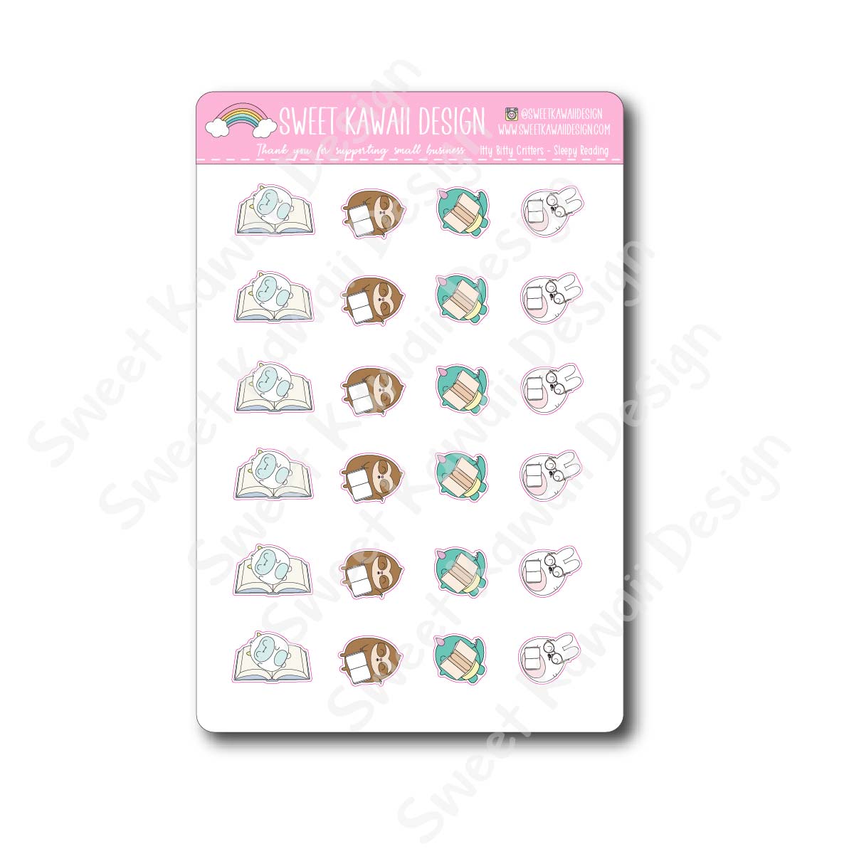 Kawaii Critter Stickers - Sleepy Reading