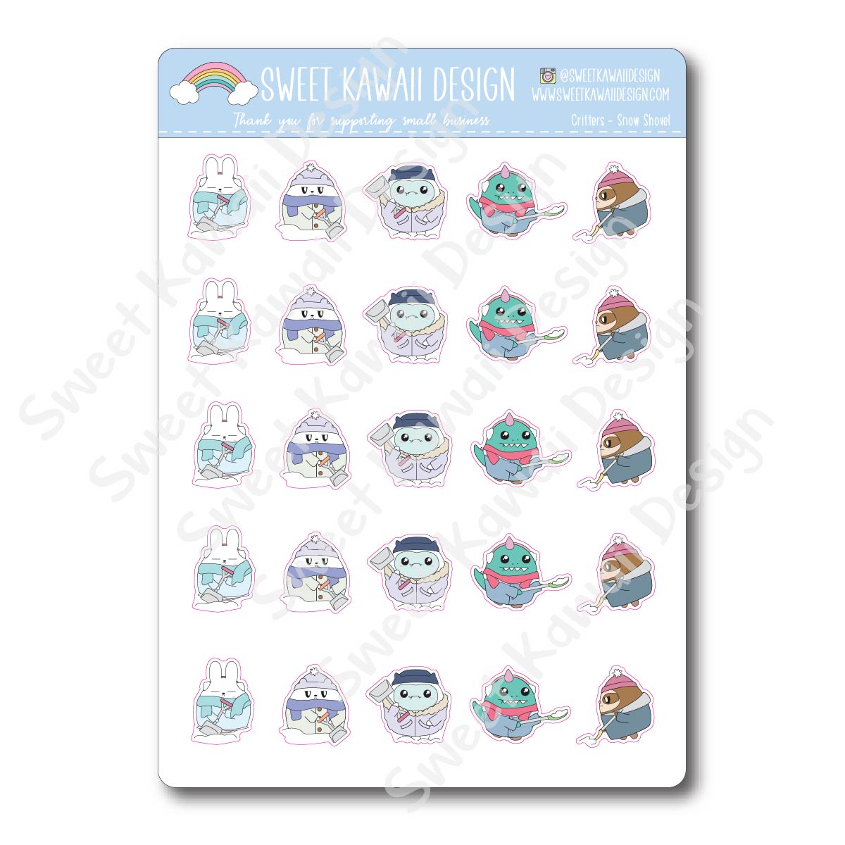 Kawaii Critter Stickers - Snow Shovel