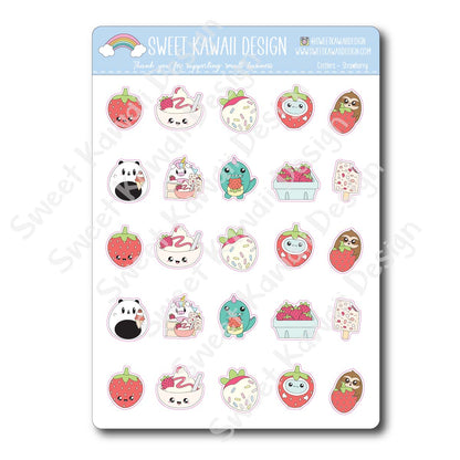 Kawaii Critter Stickers - Strawberry