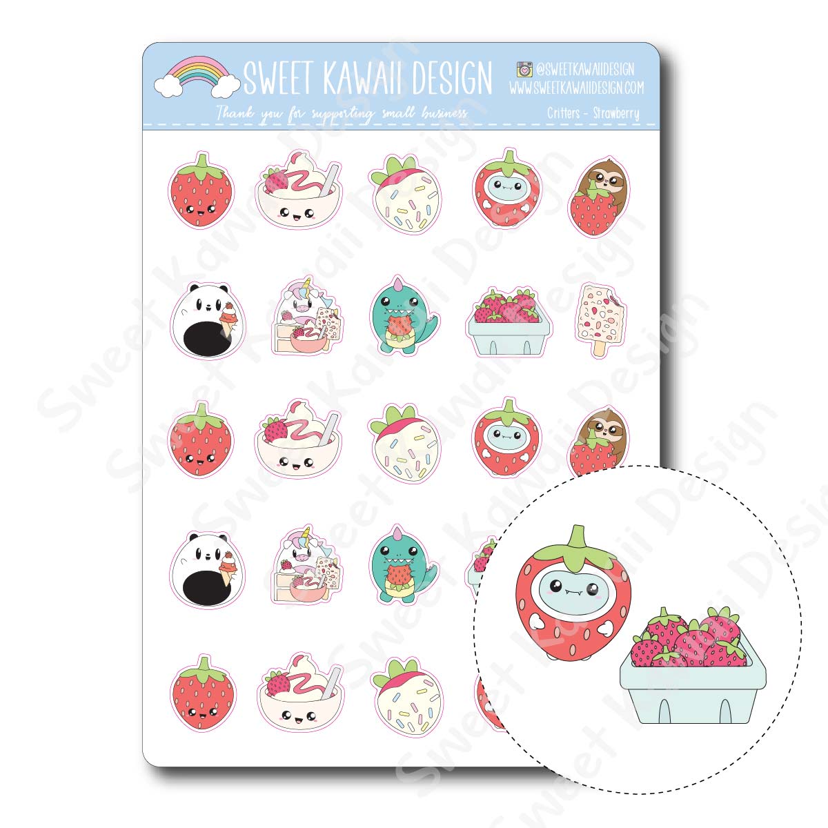 Kawaii Critter Stickers - Strawberry