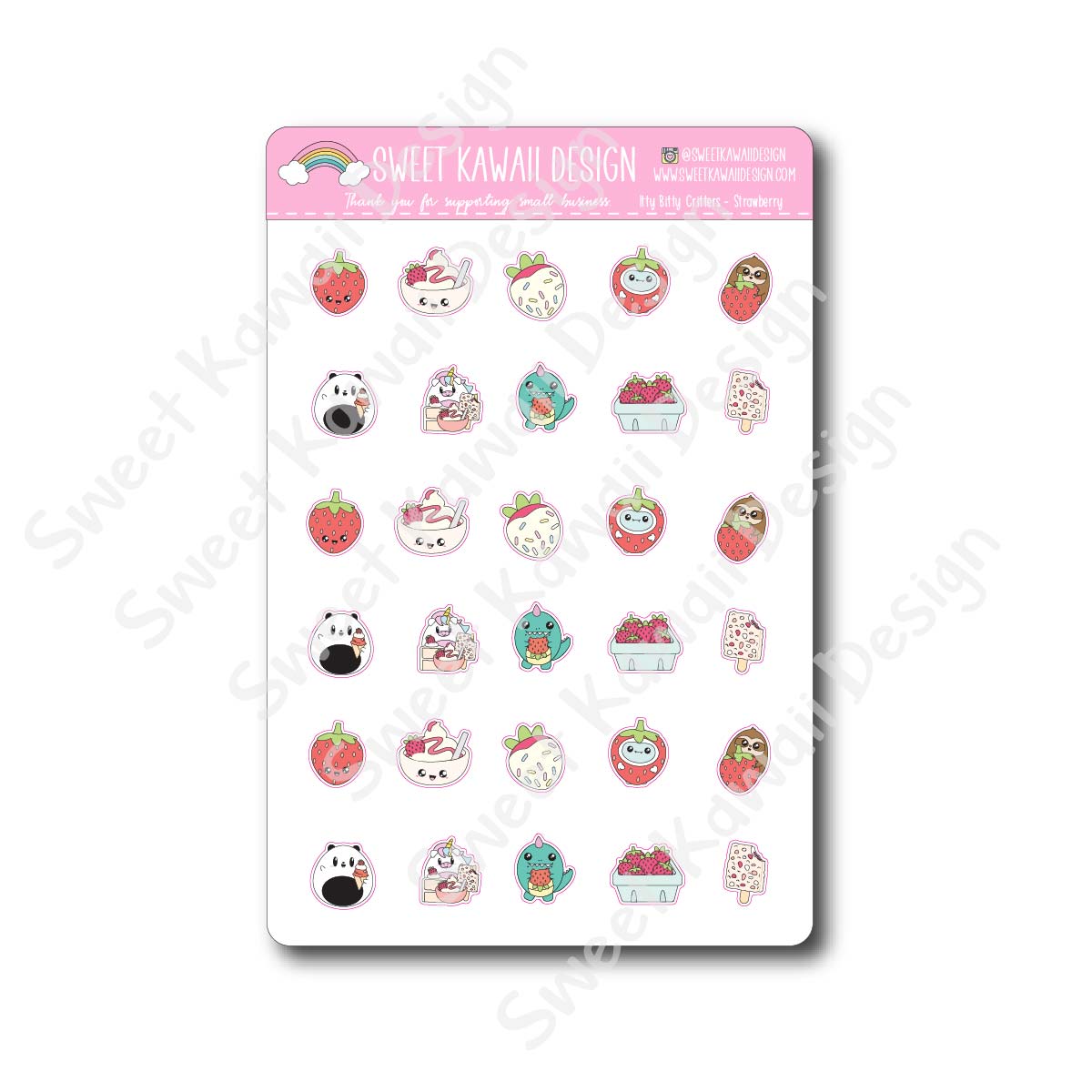 Kawaii Critter Stickers - Strawberry