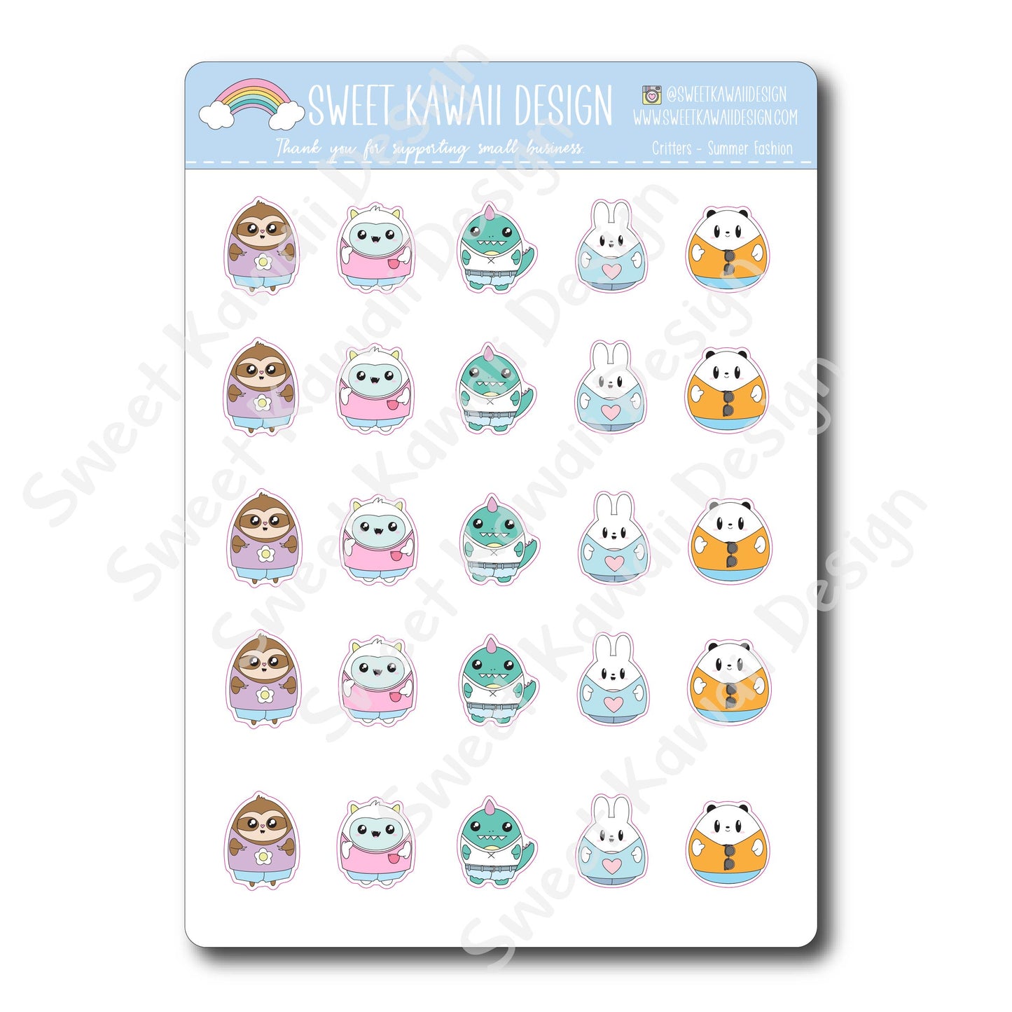 Kawaii Critter Stickers - Summer Fashion