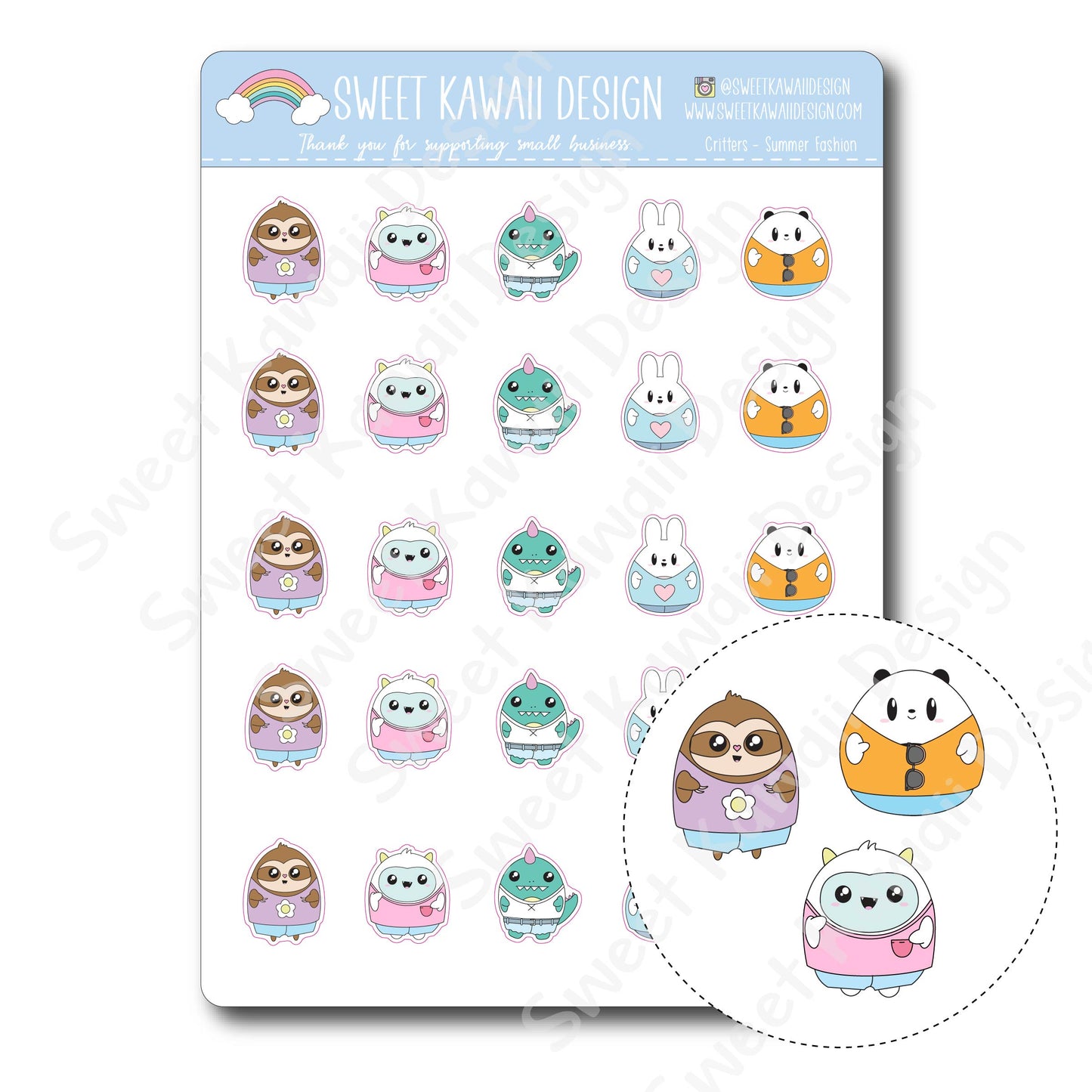 Kawaii Critter Stickers - Summer Fashion