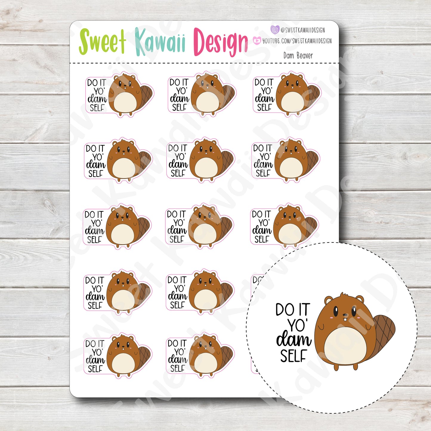 Kawaii Dam Beaver Stickers