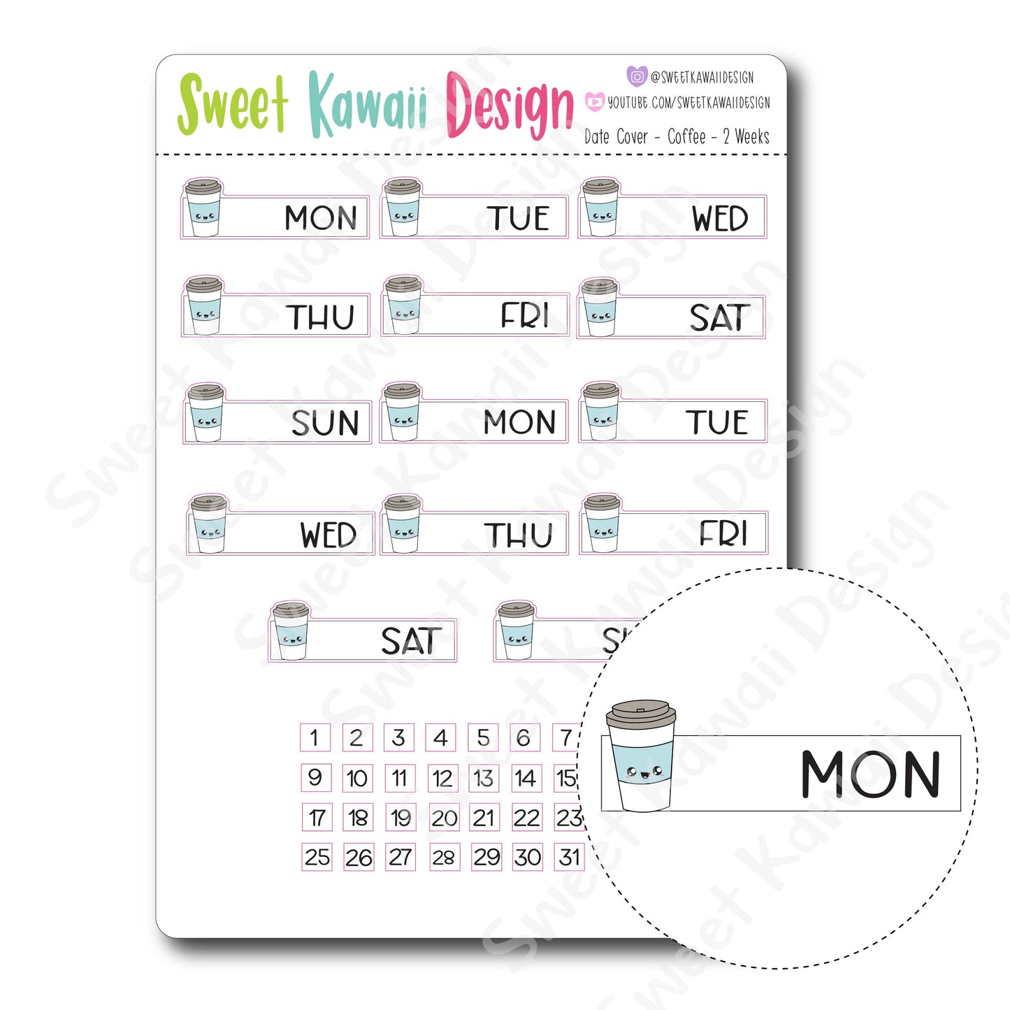 Kawaii Date Cover Stickers - Coffee