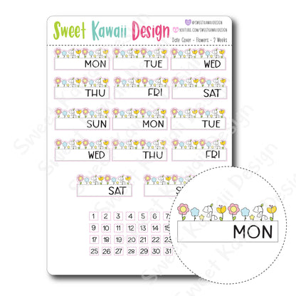 Kawaii Date Cover Stickers - Flowers