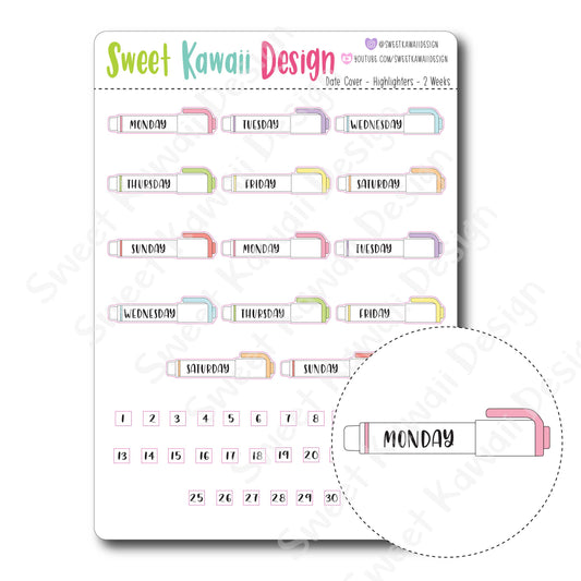 Kawaii Date Cover Stickers - Highlighters