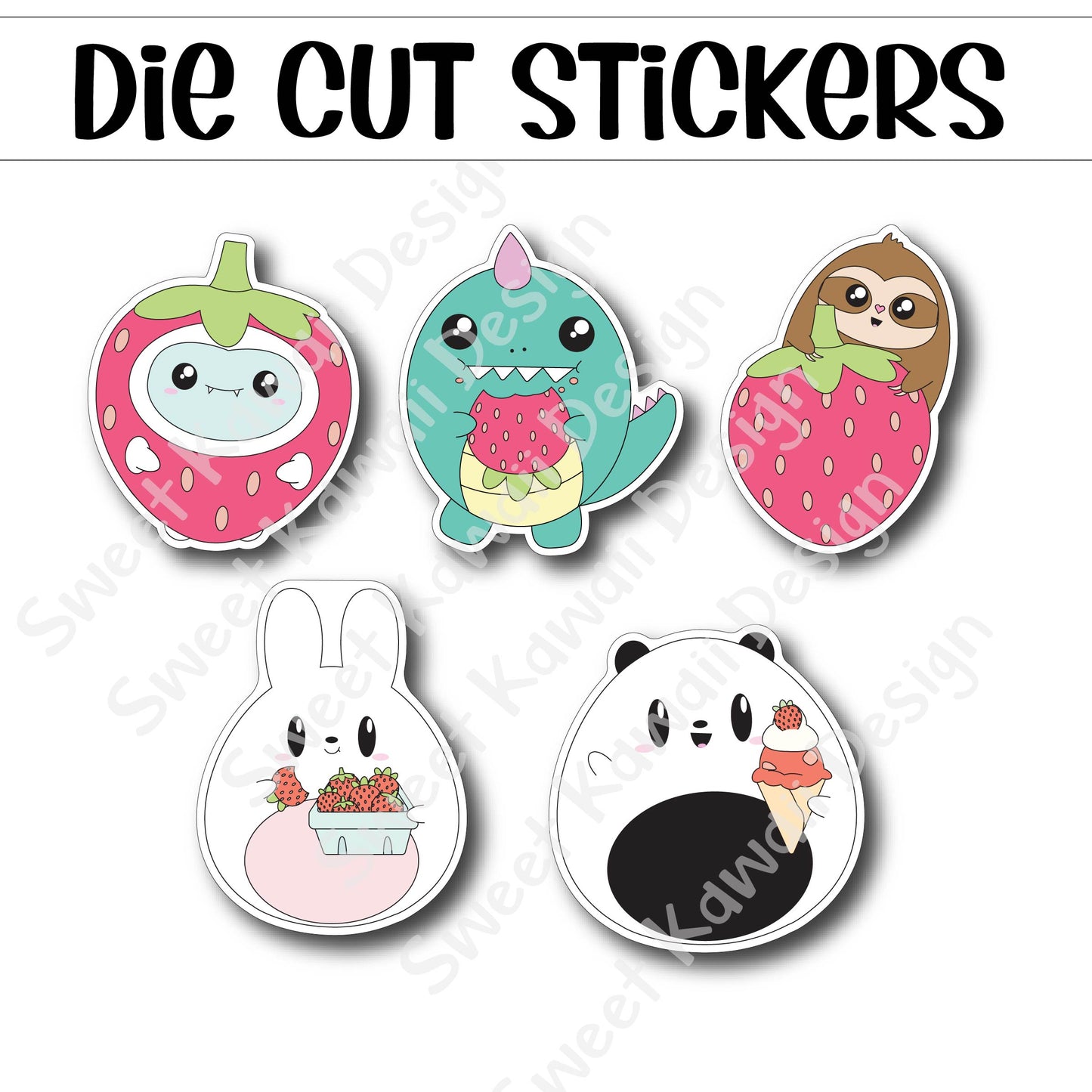 Kawaii Strawberry Critters Diecut Sticker Set