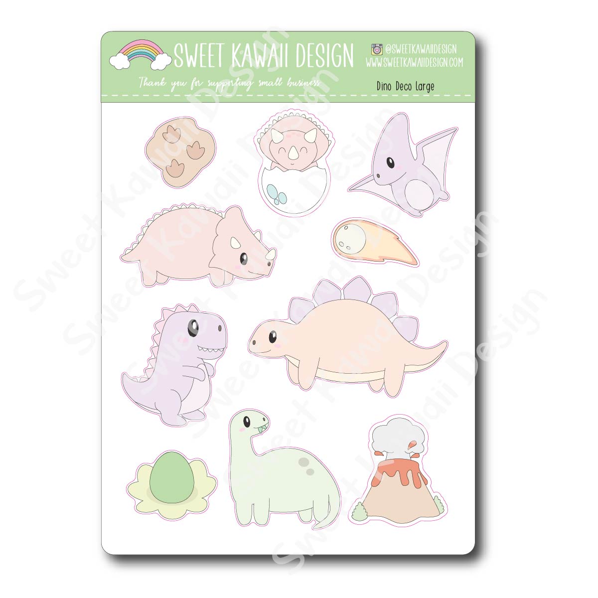 Kawaii Dino Deco (Large) Stickers