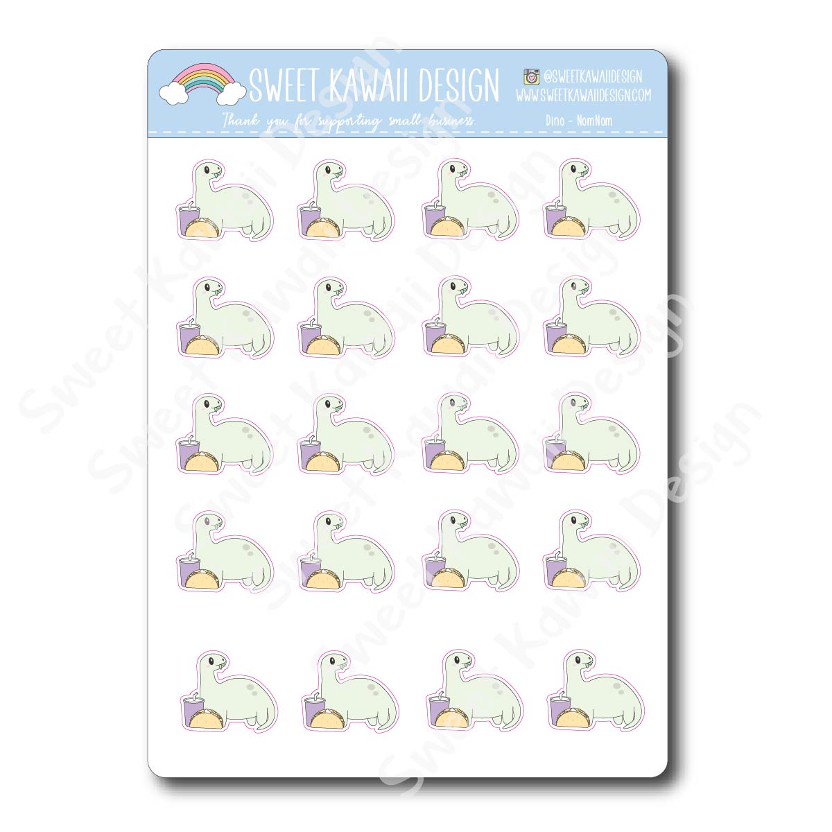 Kawaii Dino Stickers - Nom Nom