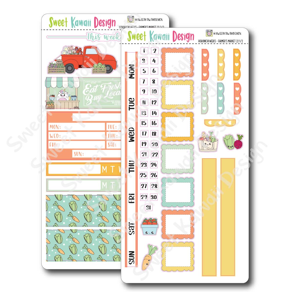 Kawaii Hobonichi Weeks Stickers - Farmer's Market