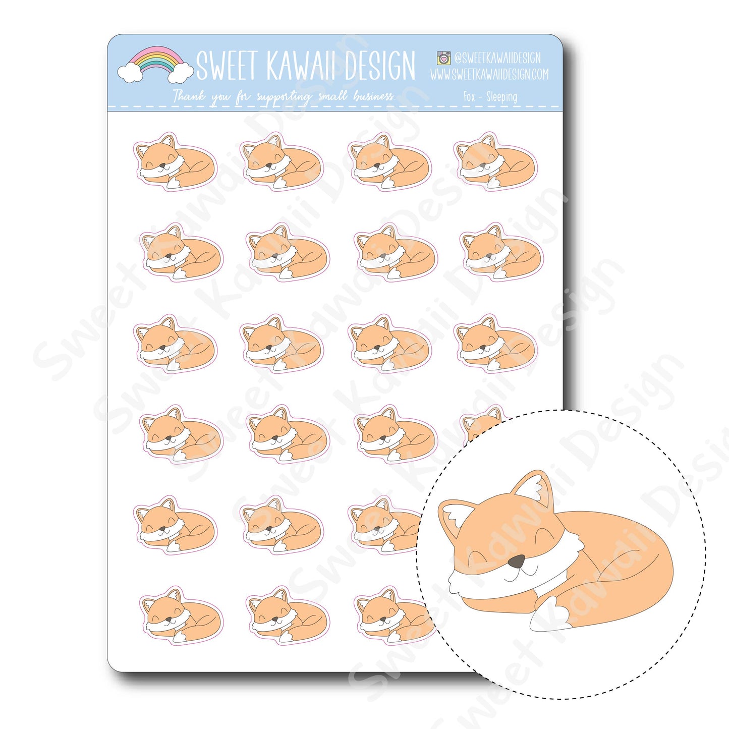 Kawaii Fox Sleeping Stickers