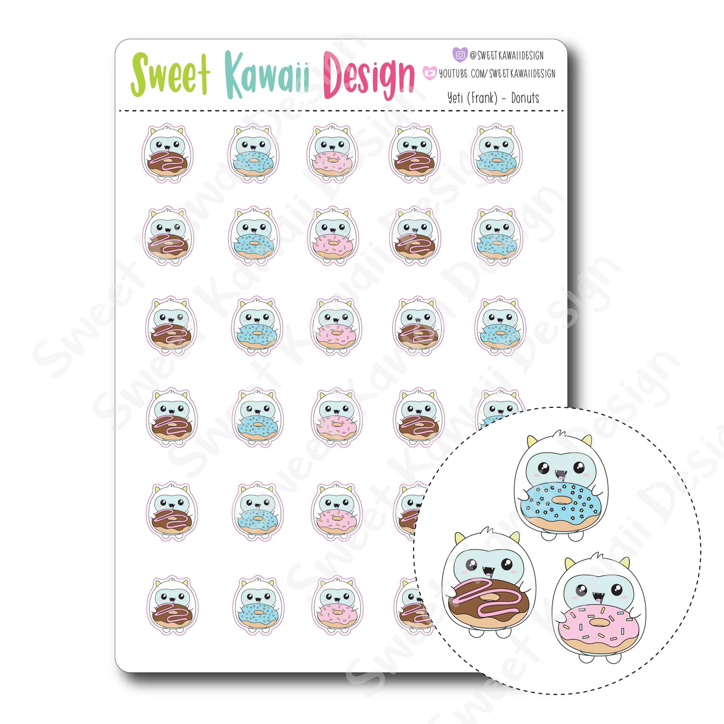 Kawaii Yeti (Frank) Donut Stickers