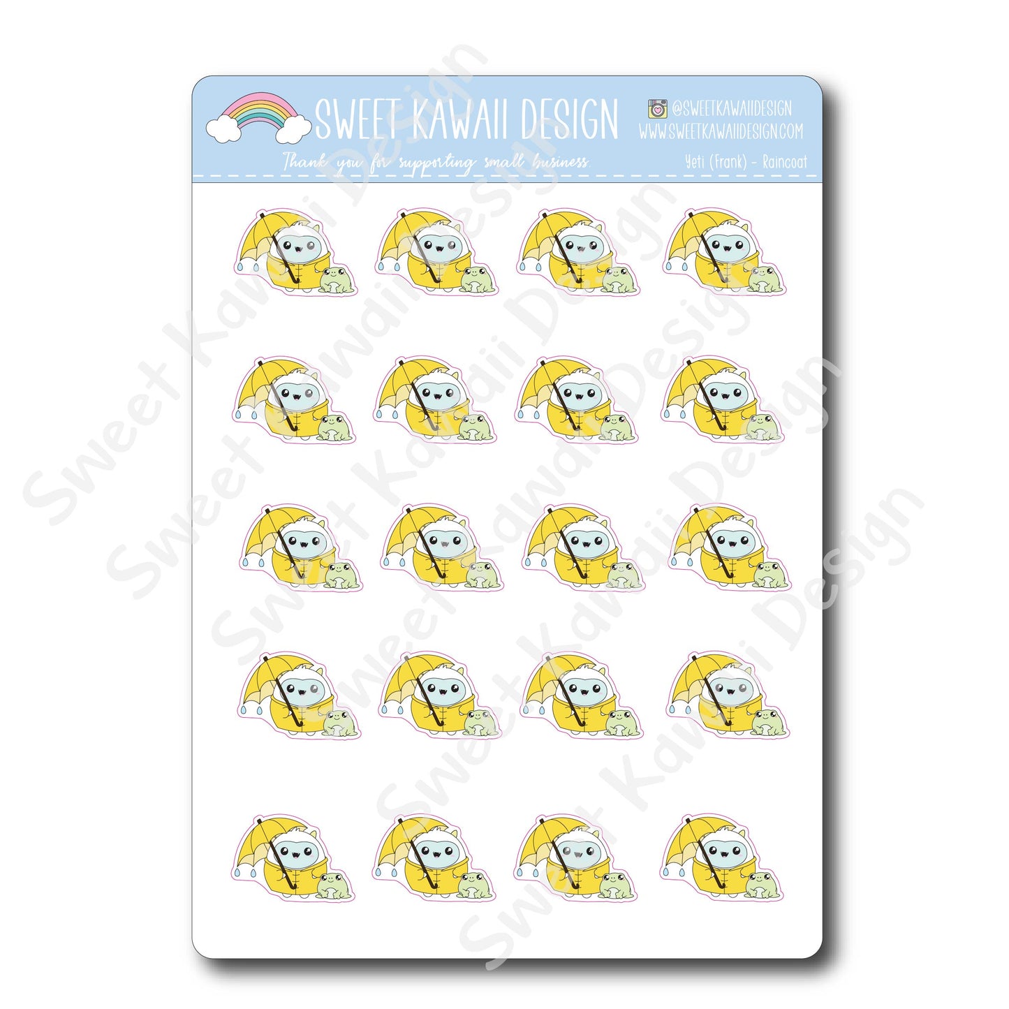 Kawaii Yeti  Stickers - Raincoat