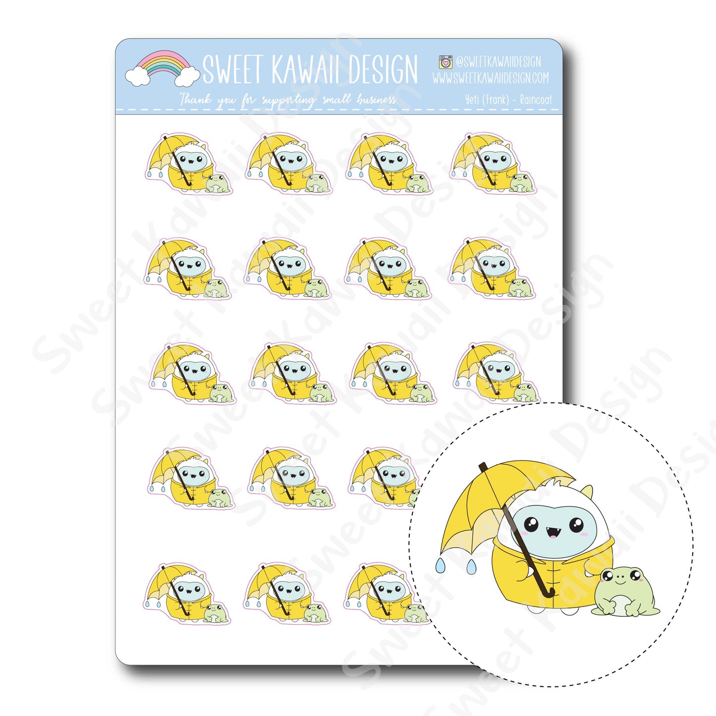 Kawaii Yeti  Stickers - Raincoat