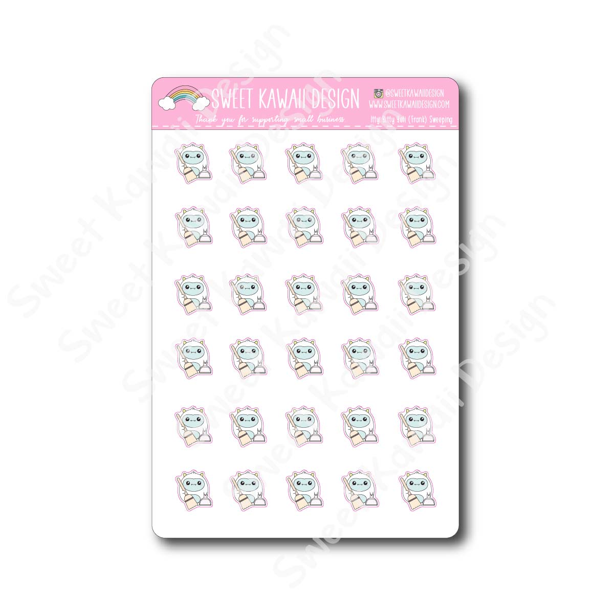 Kawaii Yeti (Frank) Stickers - Sweeping