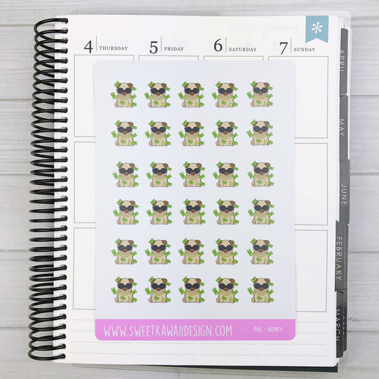 Kawaii Pug Stickers - Money