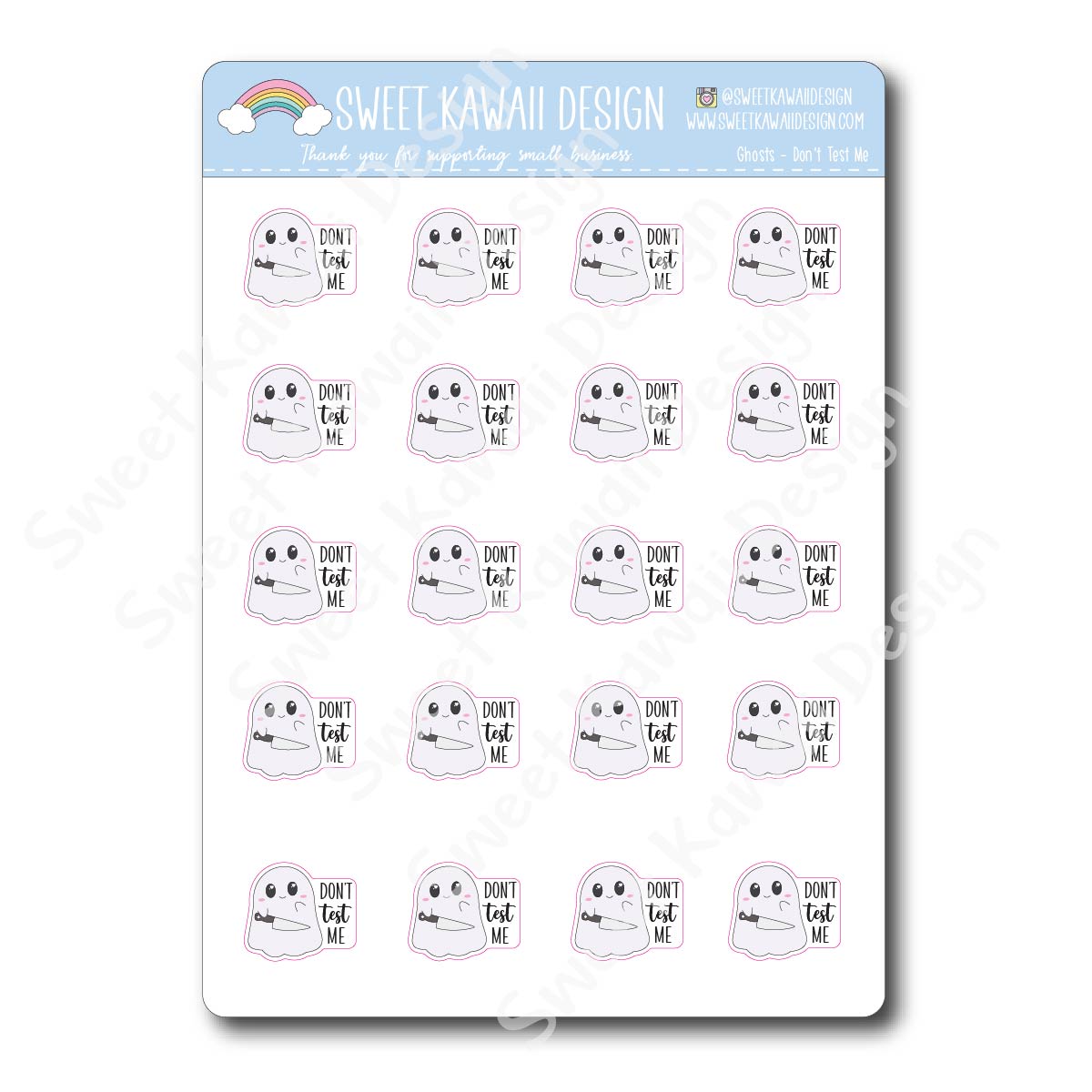 Kawaii Ghost Stickers - Don't Test Me