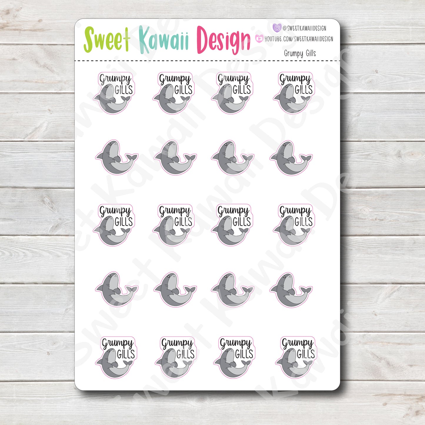 Kawaii Grumpy Gills Stickers